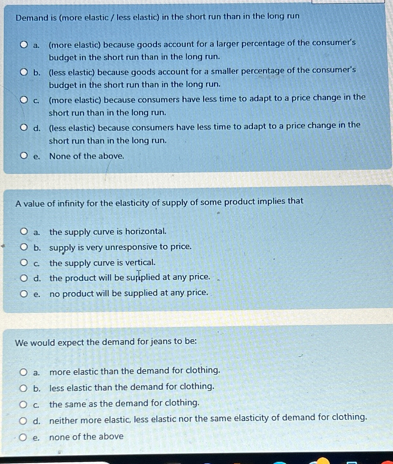 Solved Demand is (more elastic / ﻿less elastic) ﻿in the | Chegg.com