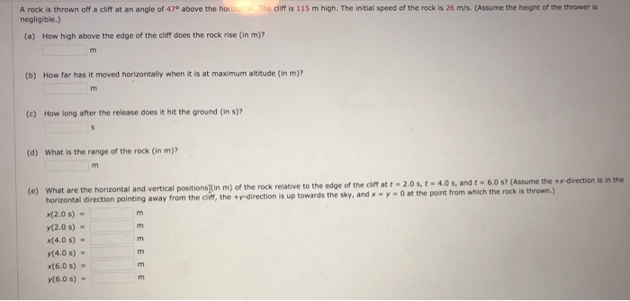 Solved A rock is thrown off a cliff at an angle of 47" above | Chegg.com