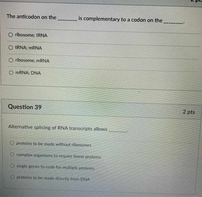 Solved The anticodon on the is complementary to a codon on | Chegg.com