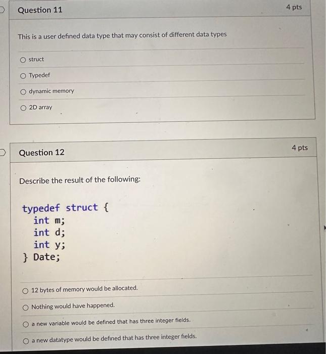 Solved This is a user defined data type that may consist of | Chegg.com
