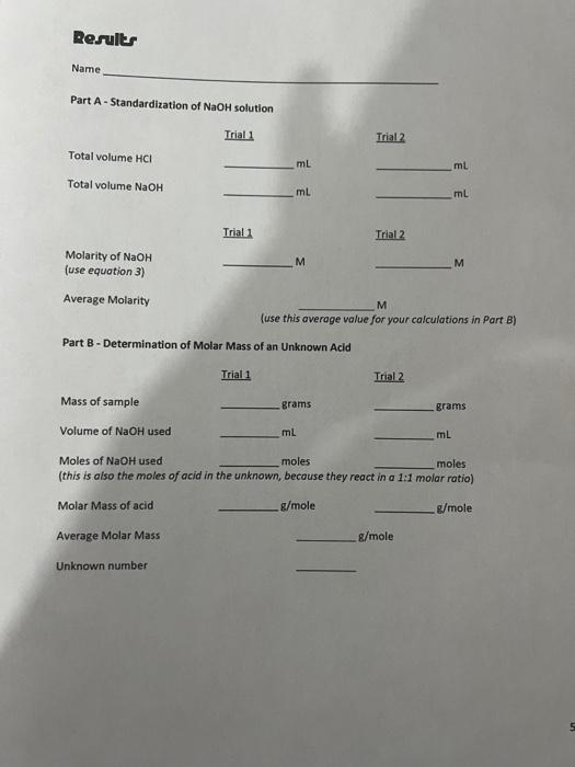 Part A - Standardization of NaOH solution Molarity of | Chegg.com