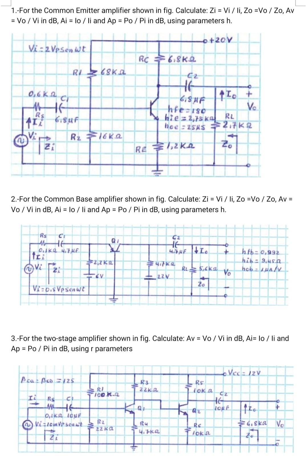 Solved 1.-For the Common Emitter amplifier shown in fig. | Chegg.com