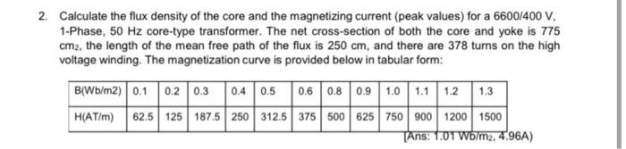 Solved 2. Calculate the flux density of the core and the | Chegg.com