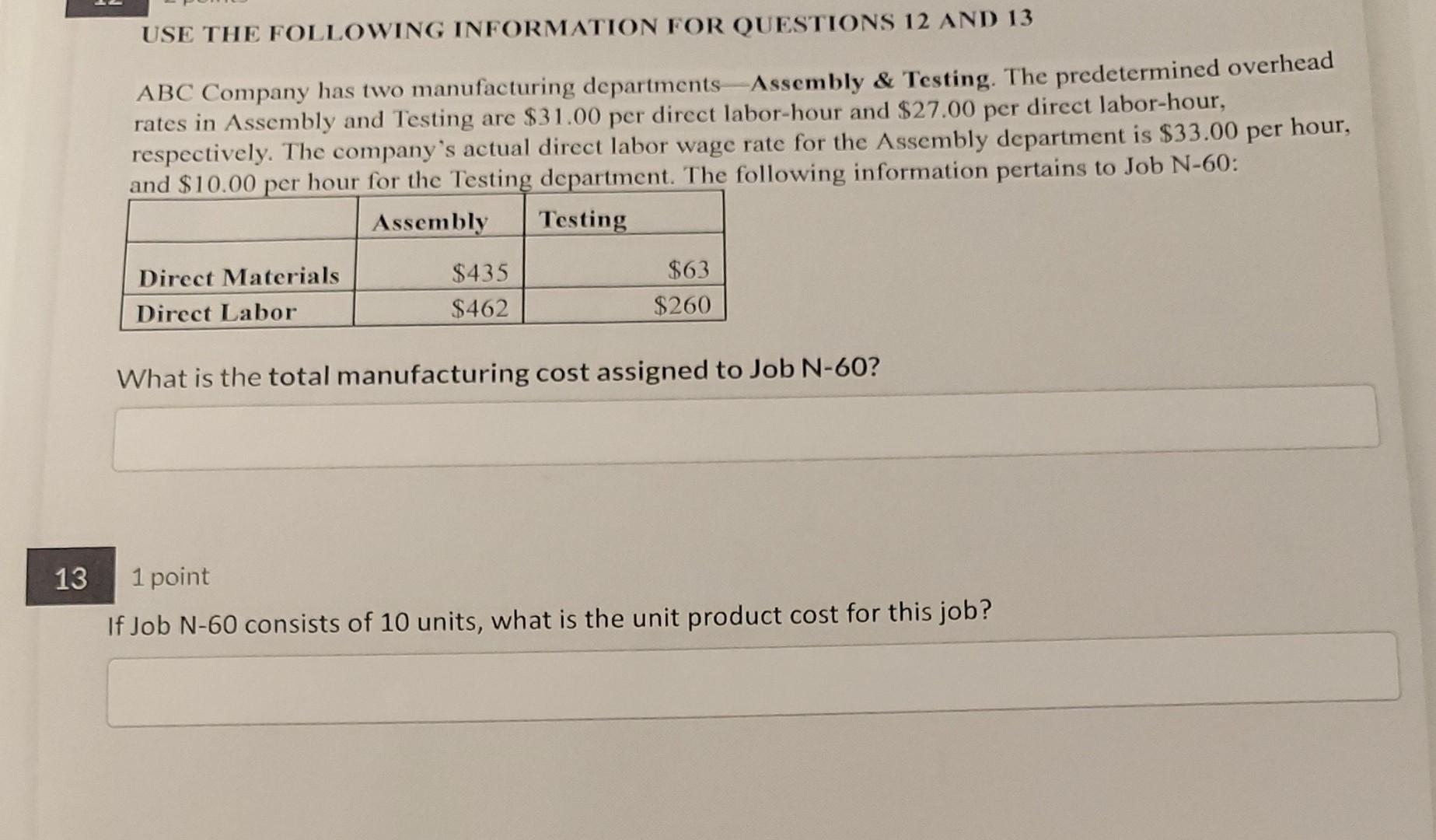 Solved ABC Company Has Two Manufacturing Departments | Chegg.com