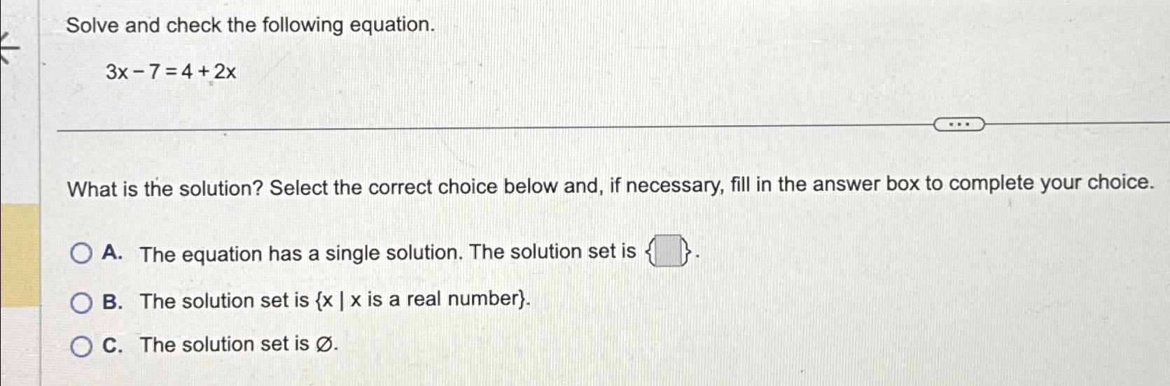 Solved Solve The Equation 7x 8 X 3 12 Chegg Com