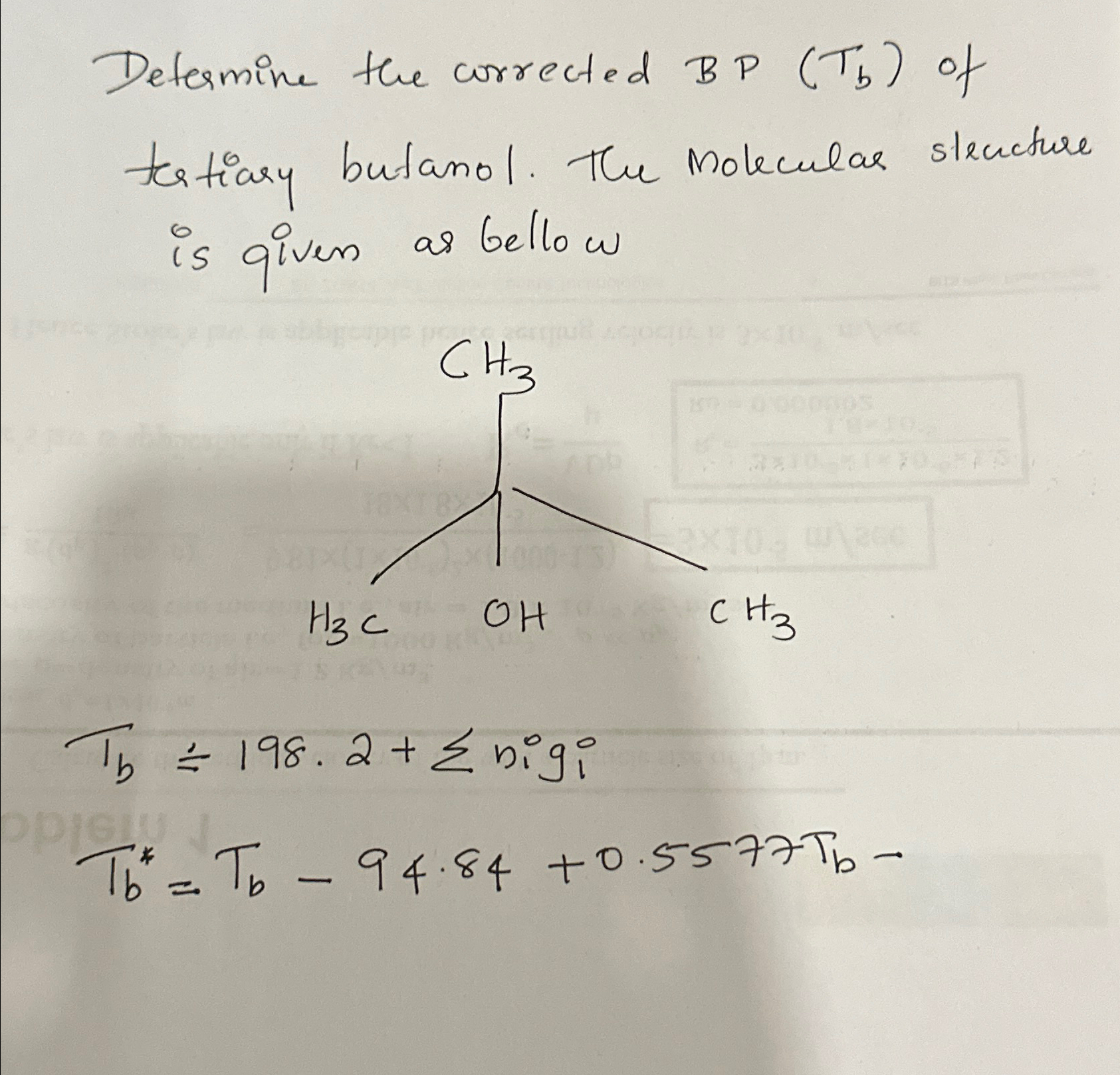 Determine the corrected BP (TB) ﻿of tertiary butanol. | Chegg.com