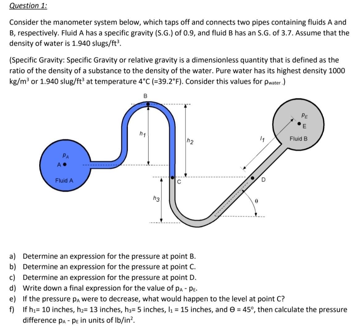 Solved Consider the manometer system below, which taps off | Chegg.com