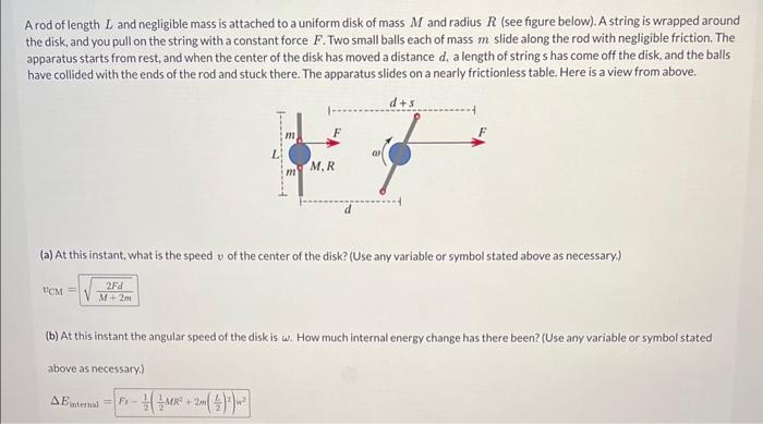 Solved A rod of length L and negligible mass is attached to | Chegg.com