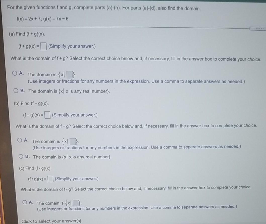 Solved For the given functions and g, complete parts | Chegg.com