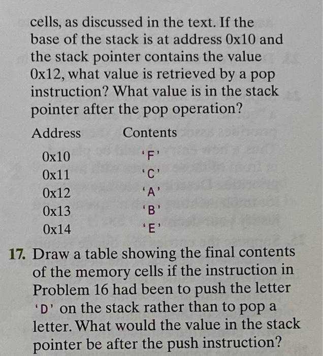 Solved 16. The table below represents a stack stored in a | Chegg.com