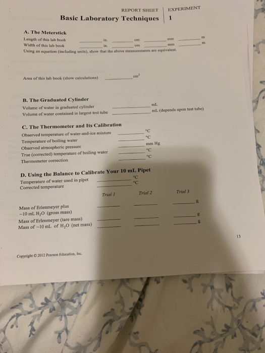 EXPERIMENT REPORT SHEET Basic Laboratory Techniques
