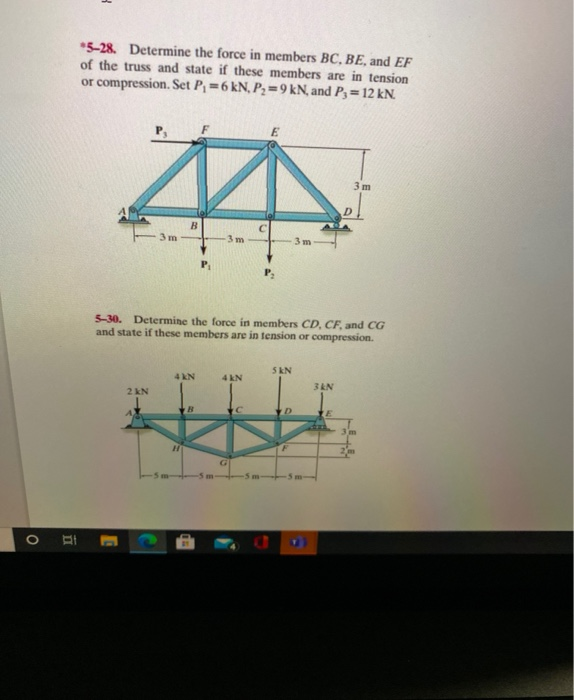 Solved *5-28. Determine The Force In Members BC, BE, And EF | Chegg.com