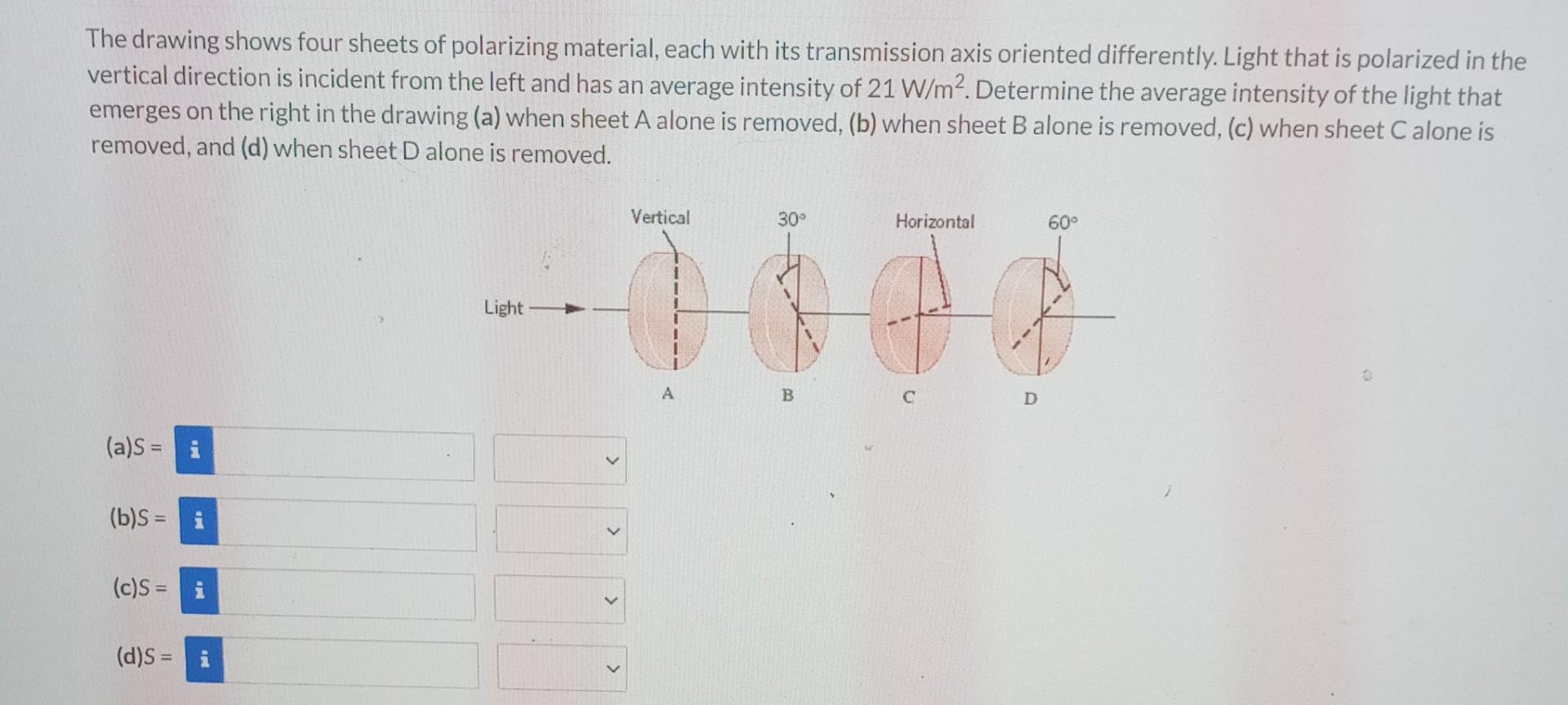 Solved The drawing shows four sheets of polarizing material,