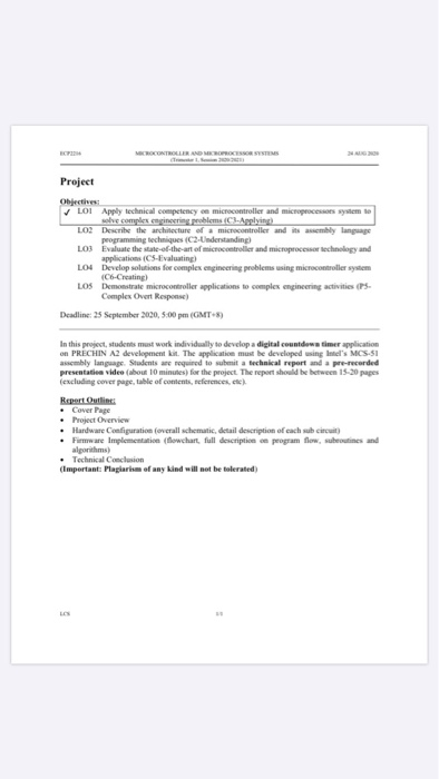 MICROCONTROLLER AND MACROCESSOR SYSTEMS Project LOI | Chegg.com