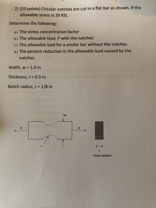 Solved 2) (20 points) Circular notches are cut in a flat bar | Chegg.com