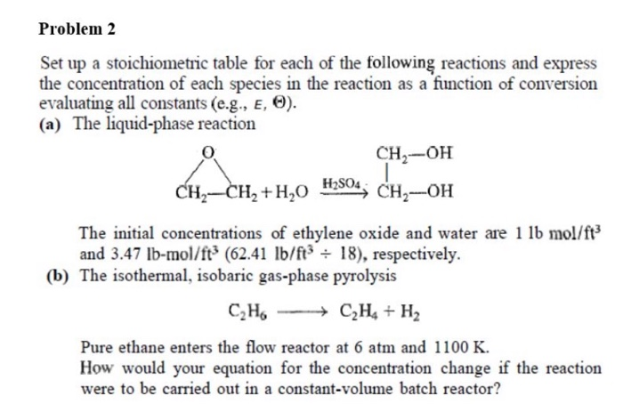 Solved Problem 2 Set up a stoichiometric table for each of | Chegg.com
