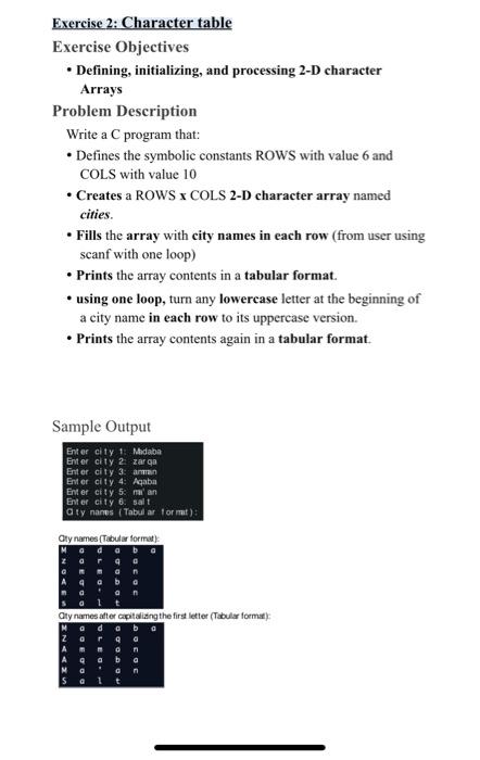 Solved Exercise 2 Character table Exercise Objectives Chegg