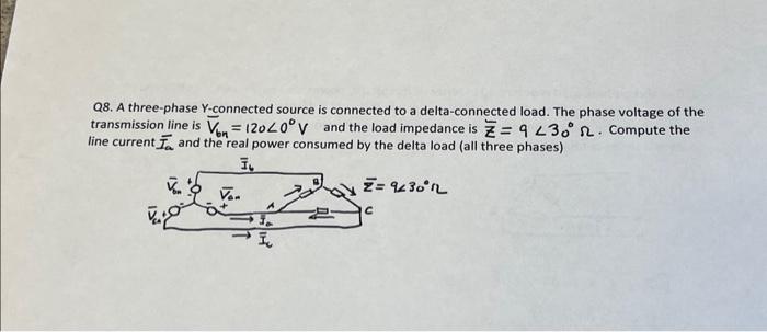 Solved Q8. A three-phase Y-connected source is connected to | Chegg.com