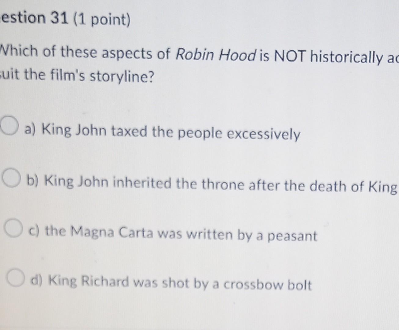 Solved estion 31 (1 point) Which of these aspects of Robin | Chegg.com