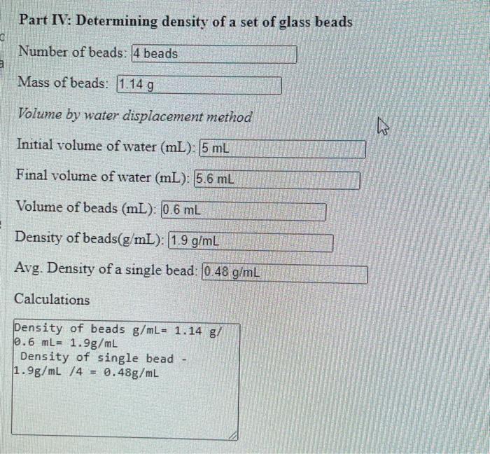 Solved Part III Determining the Density of a single glass