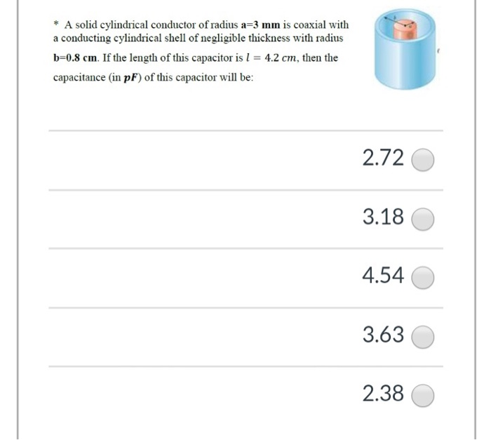 Solved * A solid cylindrical conductor of radius a=3 mm is | Chegg.com