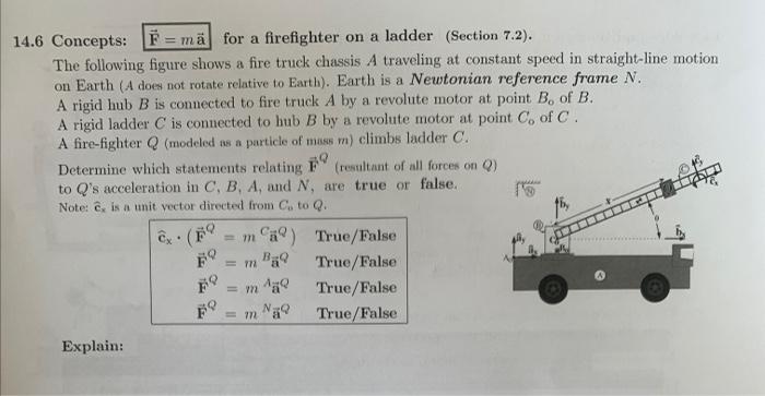 Solved 14.6 Concepts: F = mä for a firefighter on a ladder | Chegg.com