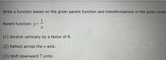 Solved Write a function based on the given parent function | Chegg.com
