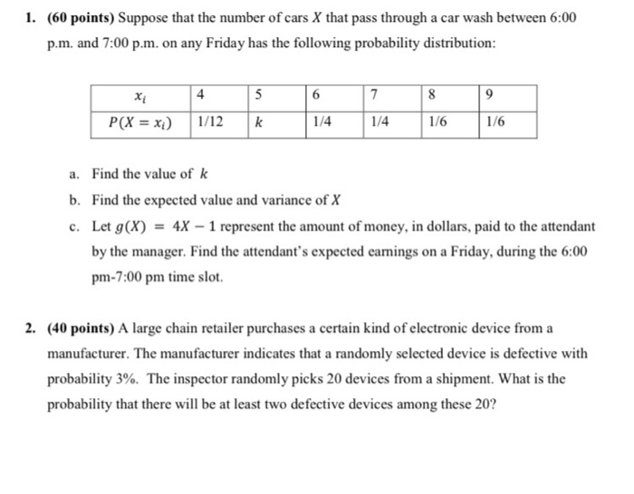 Solved 1. (60 points) Suppose that the number of cars X that