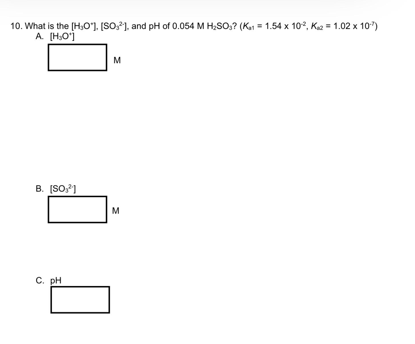 Solved What Is The H3o So32 ﻿and Ph ﻿of