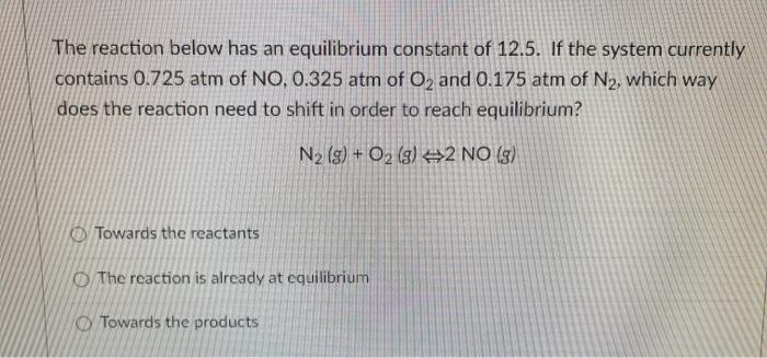 Solved The reaction below has an equilibrium constant of | Chegg.com