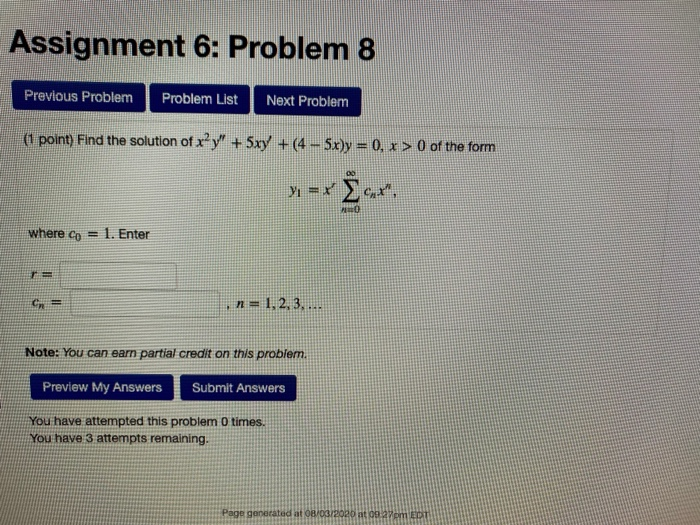 Solved Assignment 6: Problem 8 Previous Problem Problem List | Chegg.com