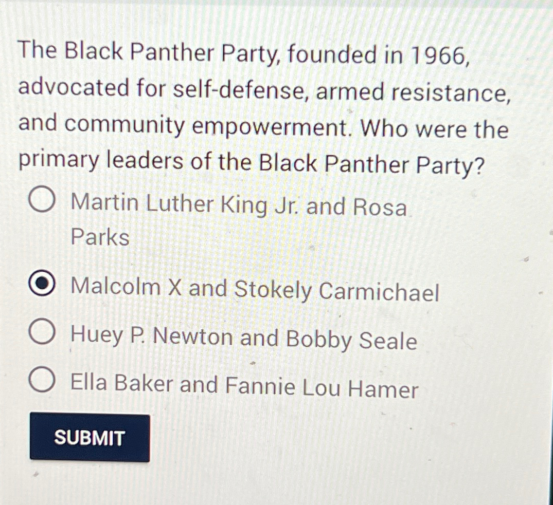 Solved The Black Panther Party, founded in 1966, ﻿advocated | Chegg.com
