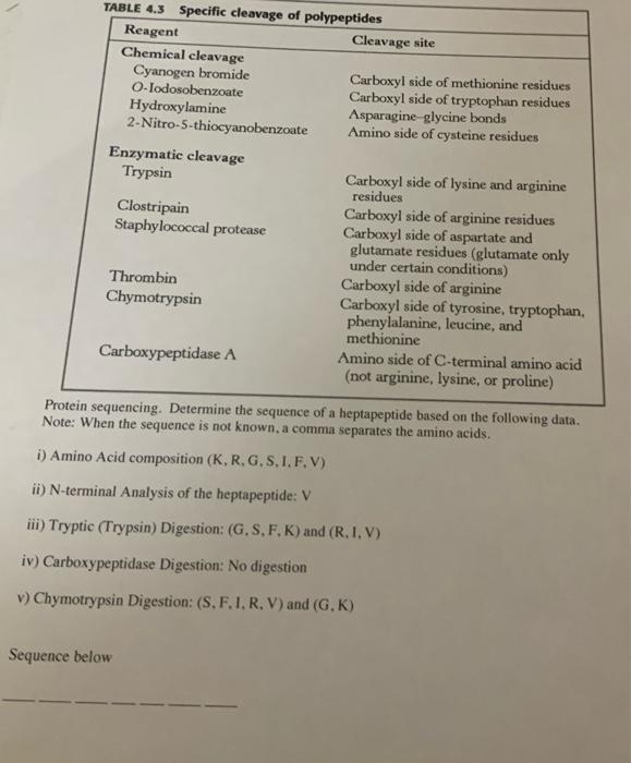 Solved TABLE 4.3 Specific cleavage of polypeptides Reagent | Chegg.com