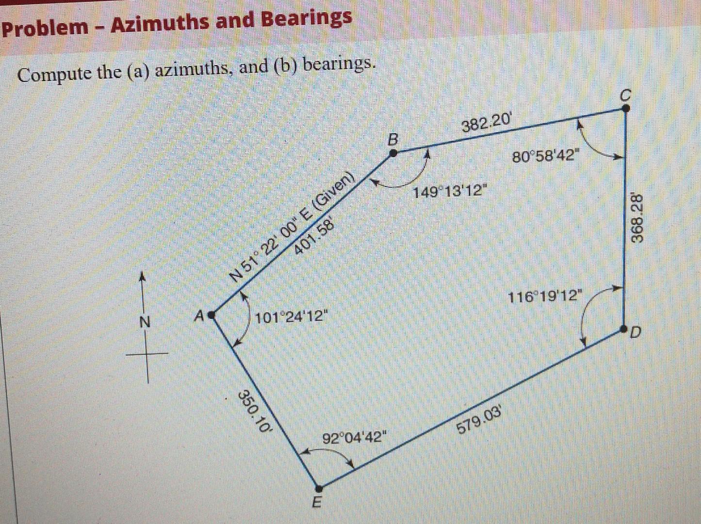 Solved Problem Azimuths and Bearings Compute the (a)