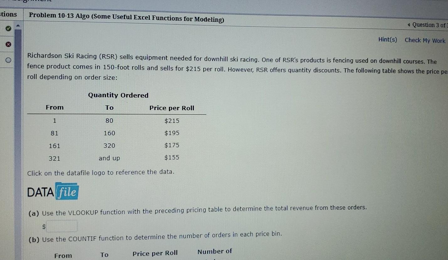 Solved A B c D E F 1 Order 2 1 3 2 4 3 Quantity Ordered From | Chegg.com