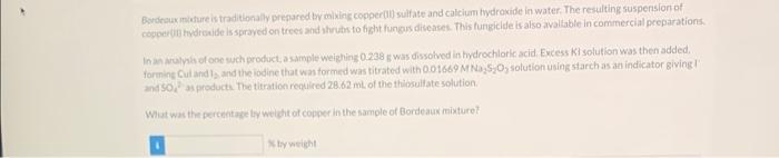 Solved Bordeaux mixture is traditionally prepared by mixing | Chegg.com