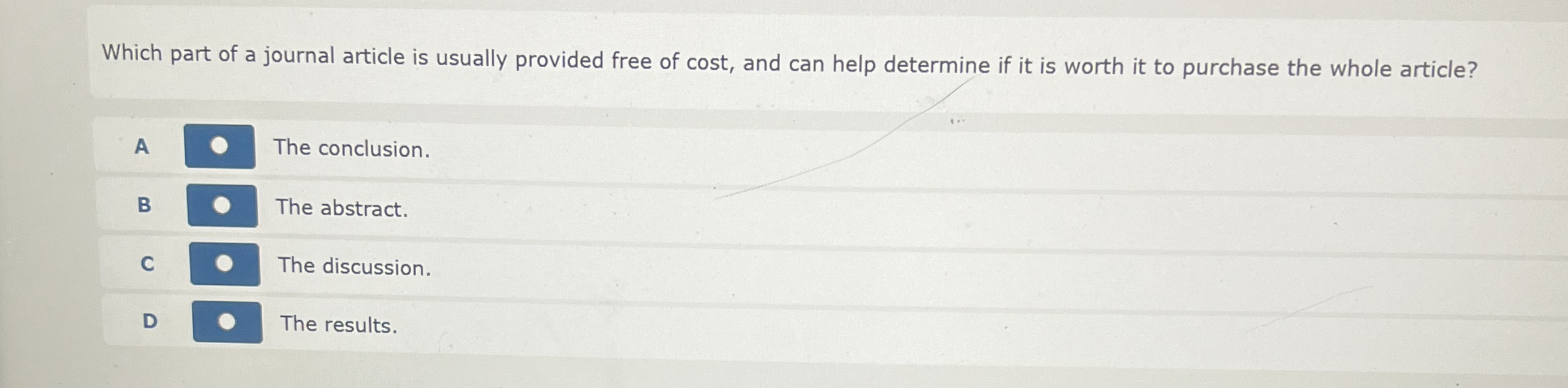 Solved Which part of a journal article is usually provided | Chegg.com