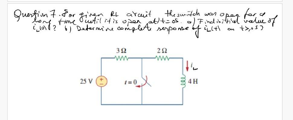 Solved Quention 7. Sor given RL arait the switch wan open | Chegg.com