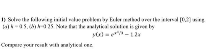 Solved 1) Solve the following initial value problem by Euler | Chegg.com