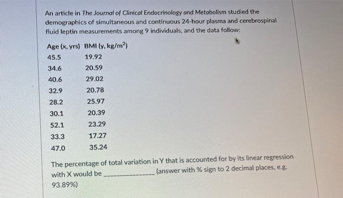 Solved An Article In The Journal Of Clinical Endocrinology Chegg Com