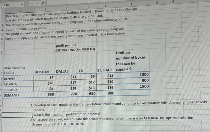 Solved 1 Develop An Excel Model Of This Transportation | Chegg.com