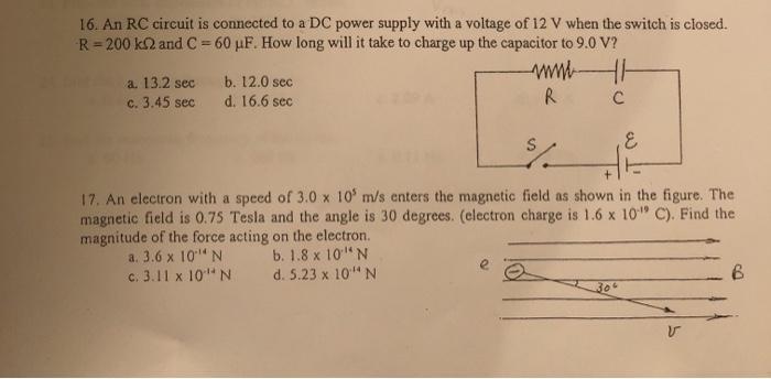 Solved 16 An Rc Circuit Is Connected To A Dc Power Suppl Chegg Com