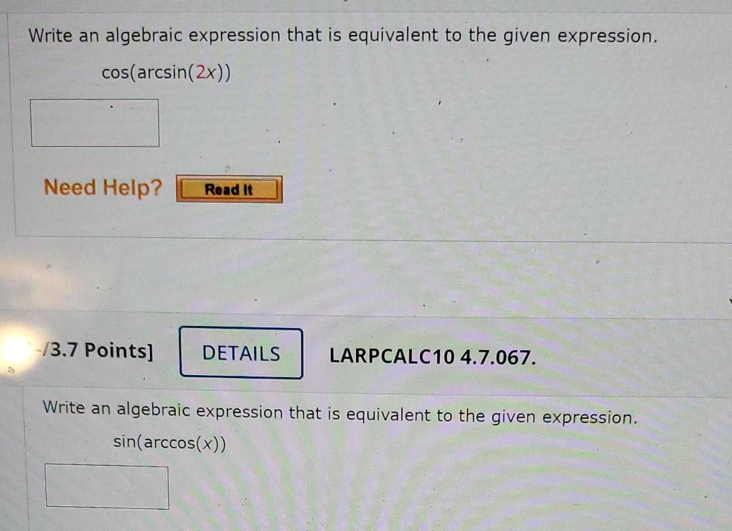 Solved Write an algebraic expression that is equivalent to | Chegg.com