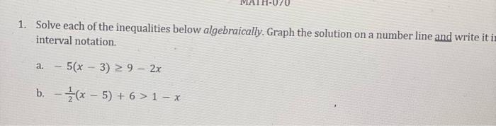 Solved 1. Solve each of the inequalities below | Chegg.com