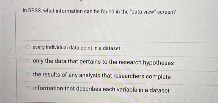 Solved In SPSS, what information can be found in the "data | Chegg.com