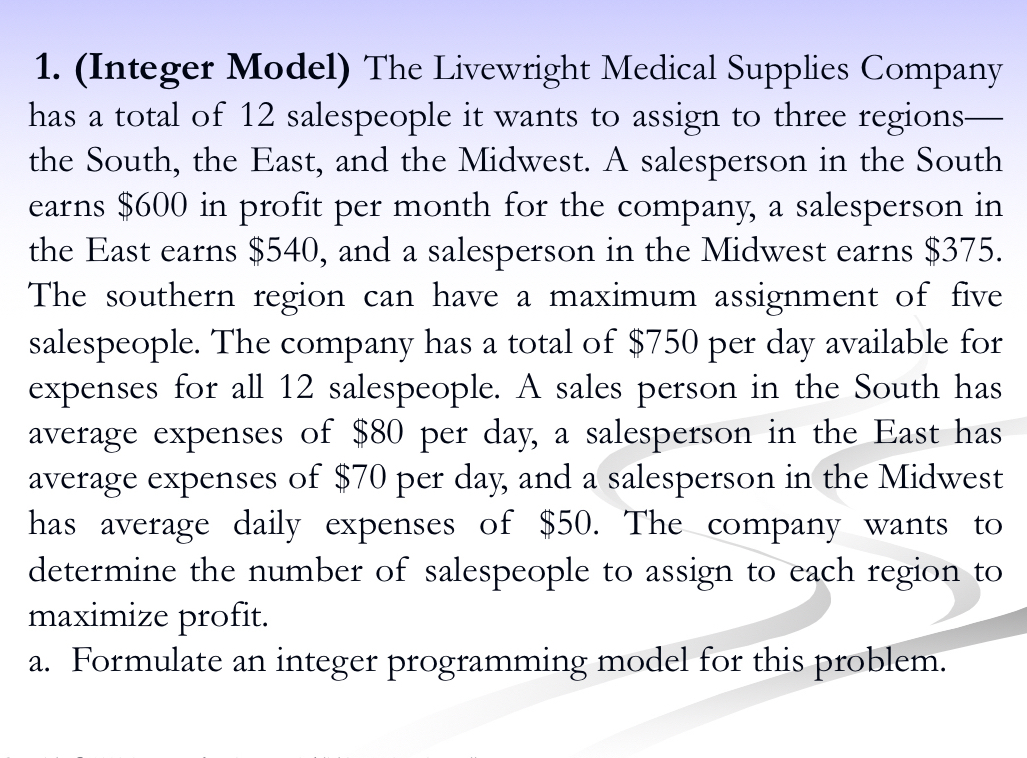 Solved (Integer Model) ﻿The Livewright Medical Supplies | Chegg.com