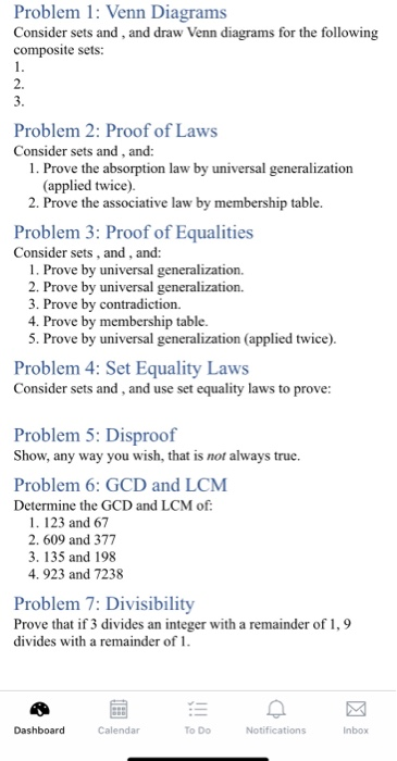 Solved Problem 1: Venn Diagrams Consider sets and, and draw | Chegg.com
