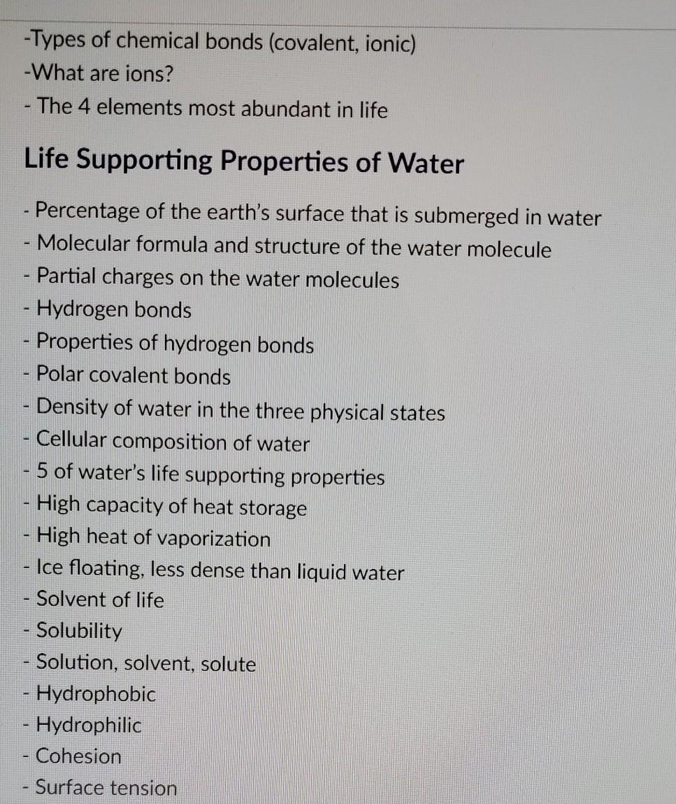 chemistry of life quiz