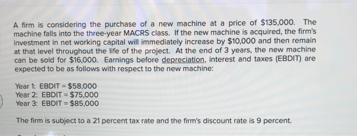 Solved A firm is considering the purchase of a new machine | Chegg.com