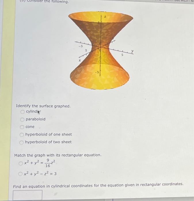 Solved 2 Identify the surface graphed. cylinder paraboloid | Chegg.com